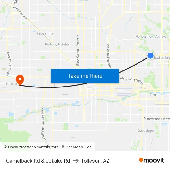Camelback Rd & Jokake Rd to Tolleson, AZ map
