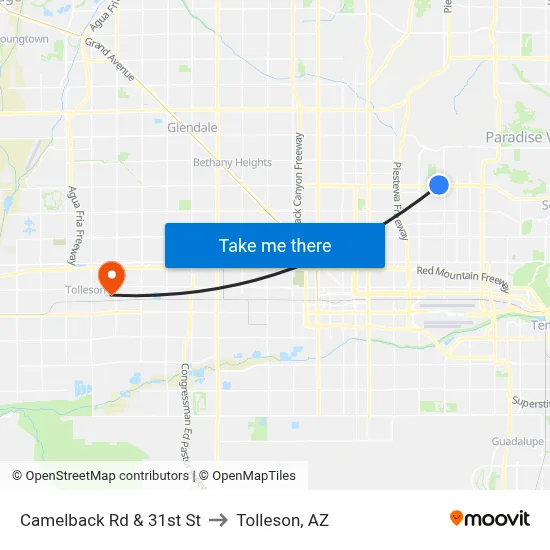 Camelback Rd & 31st St to Tolleson, AZ map