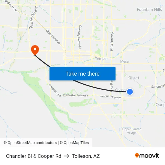 Chandler Bl & Cooper Rd to Tolleson, AZ map