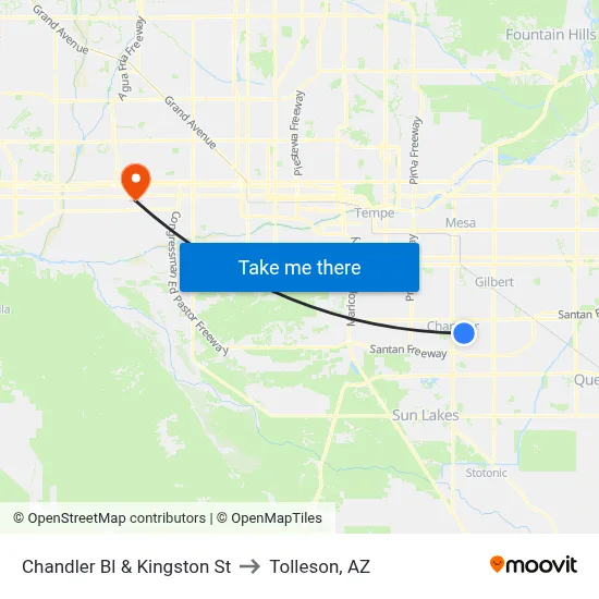 Chandler Bl & Kingston St to Tolleson, AZ map