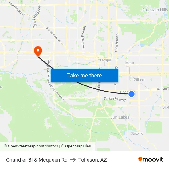 Chandler Bl & Mcqueen Rd to Tolleson, AZ map