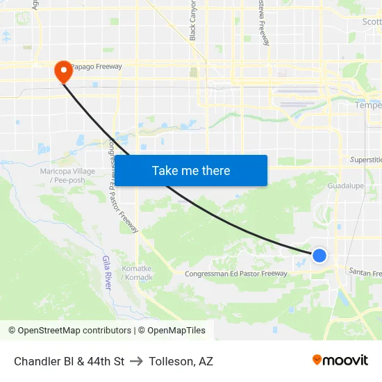 Chandler Bl & 44th St to Tolleson, AZ map