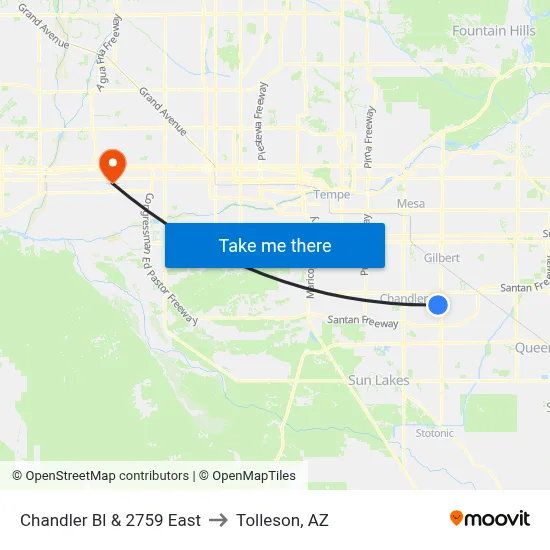Chandler Bl & 2759 East to Tolleson, AZ map