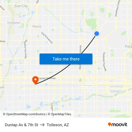 Dunlap Av & 7th St to Tolleson, AZ map