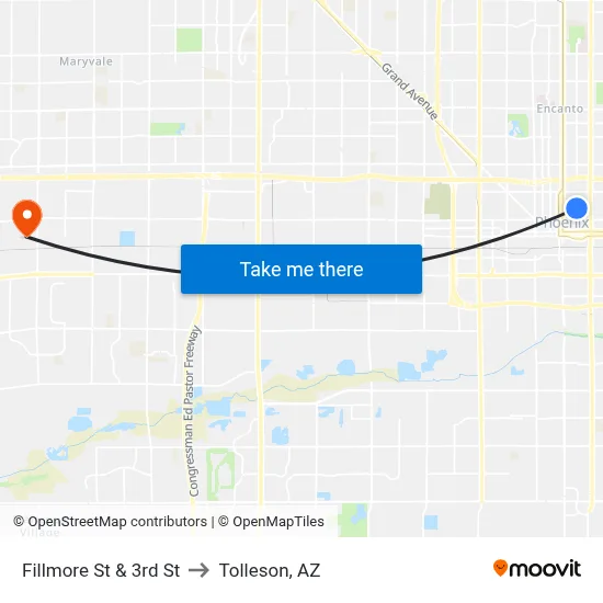 Fillmore St & 3rd St to Tolleson, AZ map