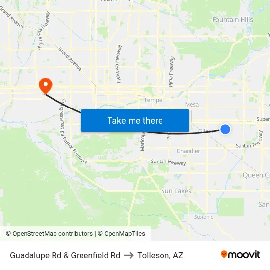 Guadalupe Rd & Greenfield Rd to Tolleson, AZ map