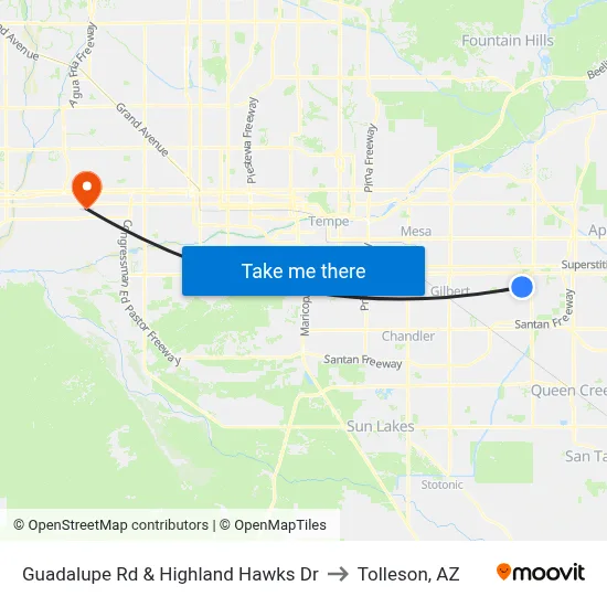 Guadalupe Rd & Highland Hawks Dr to Tolleson, AZ map