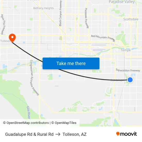Guadalupe Rd & Rural Rd to Tolleson, AZ map