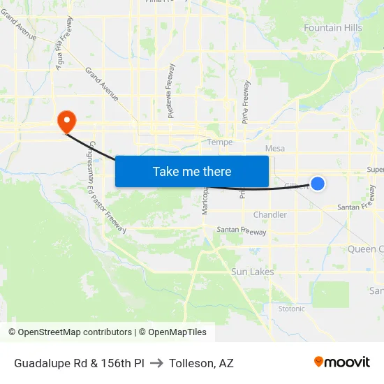 Guadalupe Rd & 156th Pl to Tolleson, AZ map