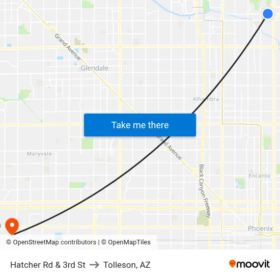 Hatcher Rd & 3rd St to Tolleson, AZ map