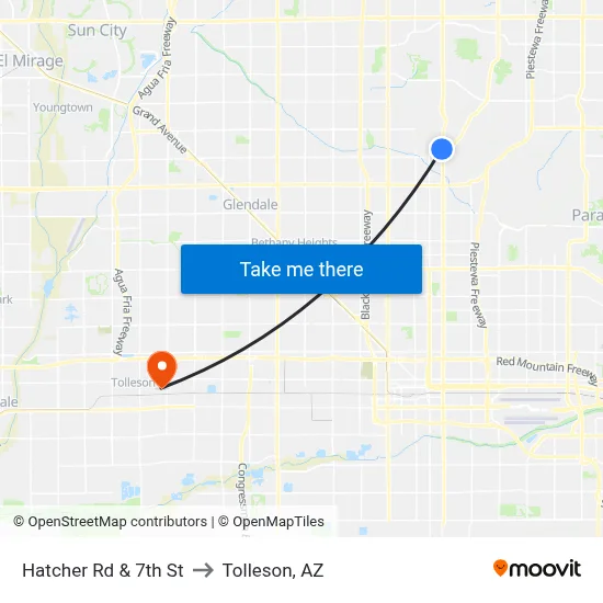 Hatcher Rd & 7th St to Tolleson, AZ map