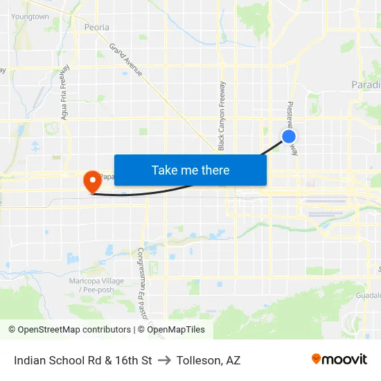 Indian School Rd & 16th St to Tolleson, AZ map