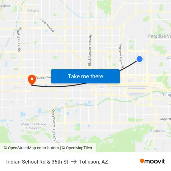 Indian School Rd & 36th St to Tolleson, AZ map