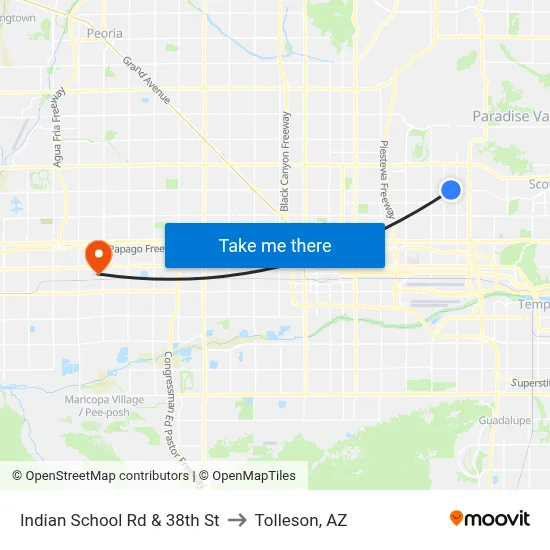 Indian School Rd & 38th St to Tolleson, AZ map