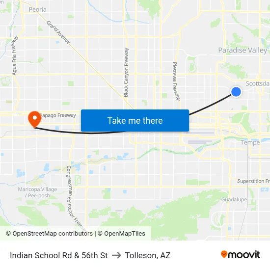 Indian School Rd & 56th St to Tolleson, AZ map