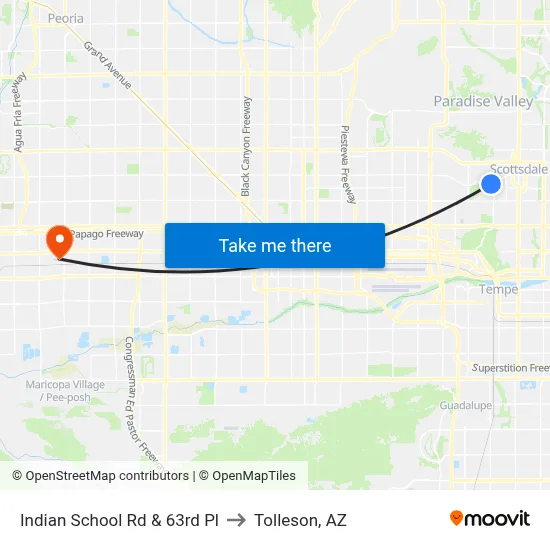 Indian School Rd & 63rd Pl to Tolleson, AZ map