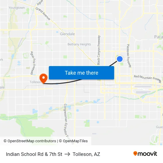 Indian School Rd & 7th St to Tolleson, AZ map