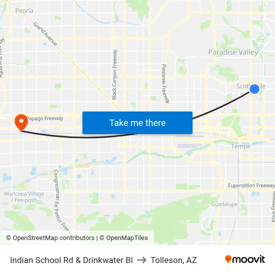Indian School Rd & Drinkwater Bl to Tolleson, AZ map