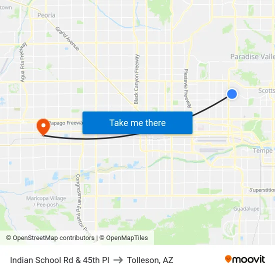 Indian School Rd & 45th Pl to Tolleson, AZ map