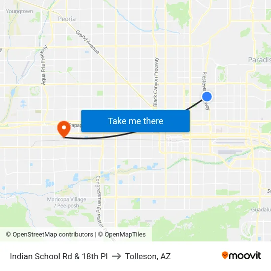 Indian School Rd & 18th Pl to Tolleson, AZ map