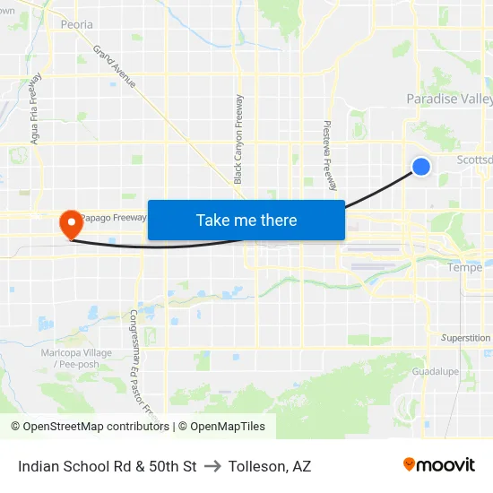 Indian School Rd & 50th St to Tolleson, AZ map