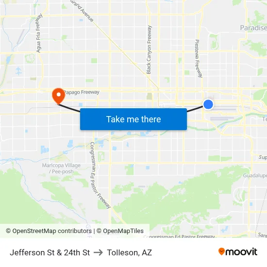 Jefferson St & 24th St to Tolleson, AZ map