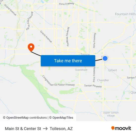 Main St & Center St to Tolleson, AZ map