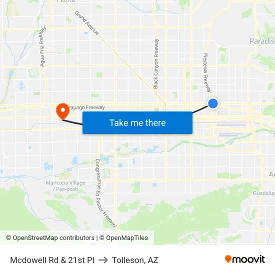 Mcdowell Rd & 21st Pl to Tolleson, AZ map
