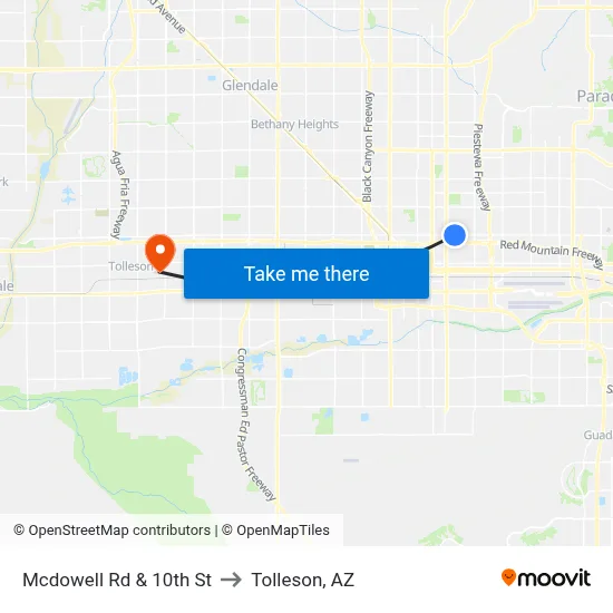 Mcdowell Rd & 10th St to Tolleson, AZ map