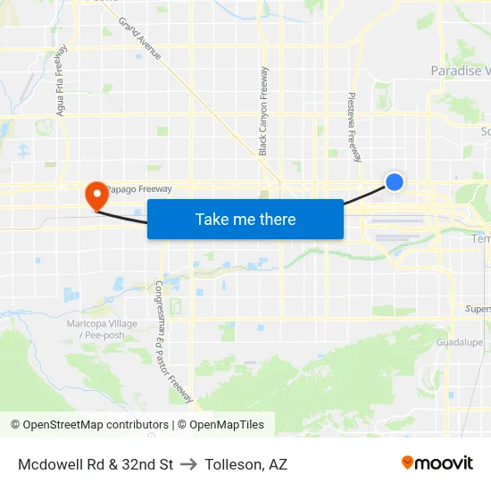 Mcdowell Rd & 32nd St to Tolleson, AZ map