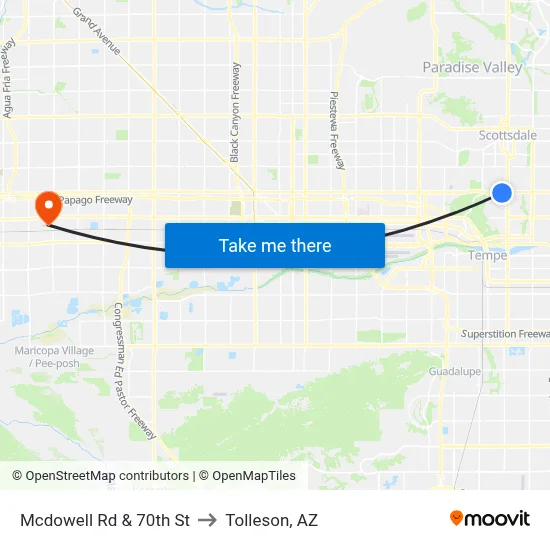Mcdowell Rd & 70th St to Tolleson, AZ map