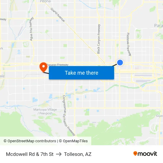 Mcdowell Rd & 7th St to Tolleson, AZ map