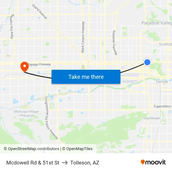 Mcdowell Rd & 51st St to Tolleson, AZ map