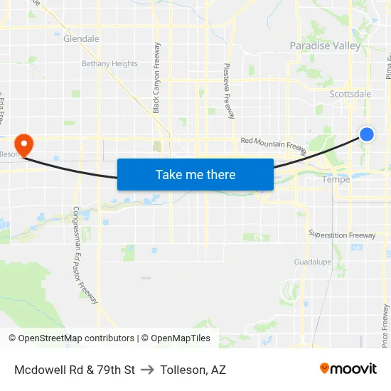 Mcdowell Rd & 79th St to Tolleson, AZ map