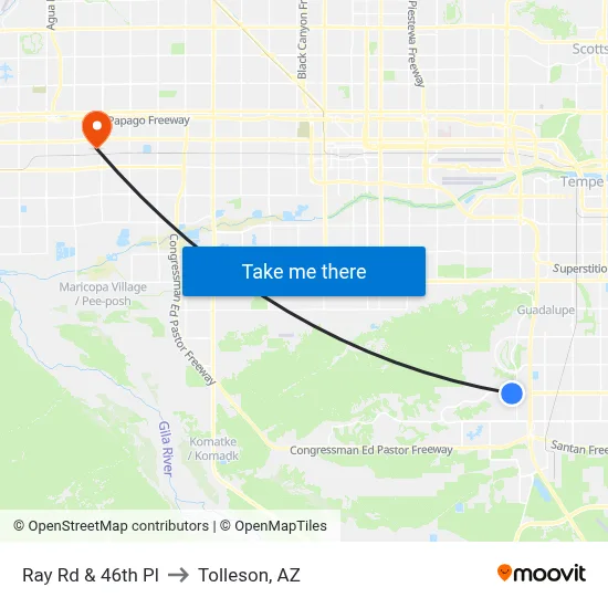 Ray Rd & 46th Pl to Tolleson, AZ map