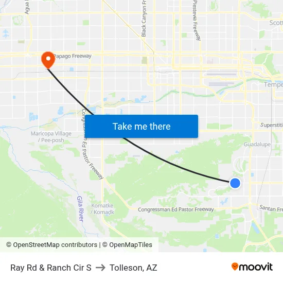 Ray Rd & Ranch Cir S to Tolleson, AZ map