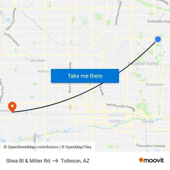 Shea Bl & Miller Rd to Tolleson, AZ map