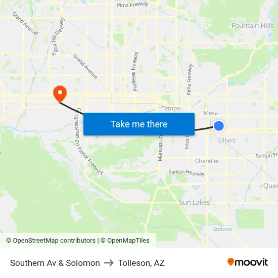 Southern Av & Solomon to Tolleson, AZ map