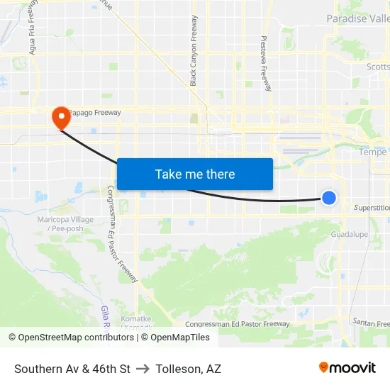 Southern Av & 46th St to Tolleson, AZ map