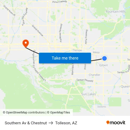 Southern Av & Chestnut to Tolleson, AZ map