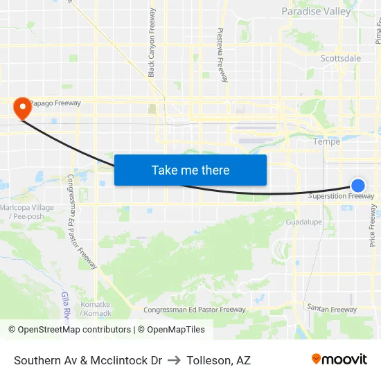 Southern Av & Mcclintock Dr to Tolleson, AZ map