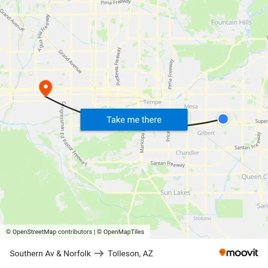 Southern Av & Norfolk to Tolleson, AZ map