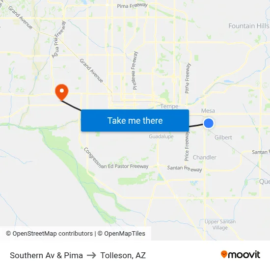 Southern Av & Pima to Tolleson, AZ map