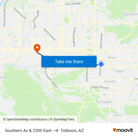 Southern Av & 2300 East to Tolleson, AZ map