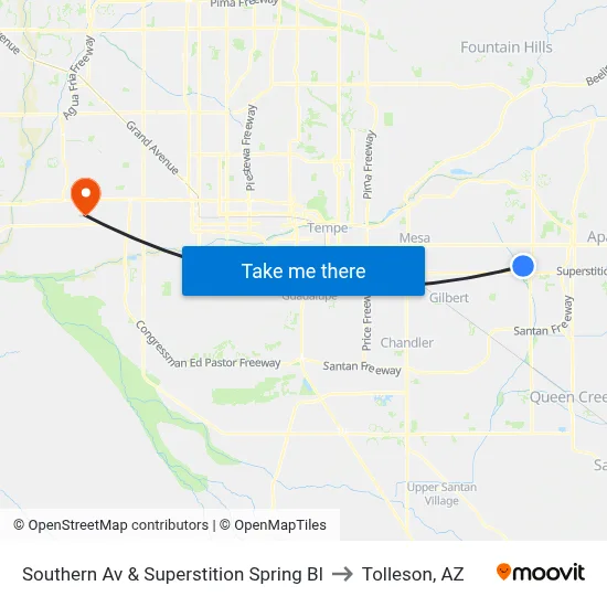 Southern Av & Superstition Spring Bl to Tolleson, AZ map