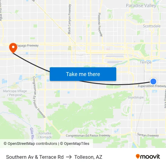 Southern Av & Terrace Rd to Tolleson, AZ map