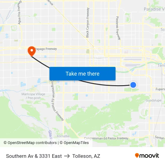 Southern Av & 3331 East to Tolleson, AZ map