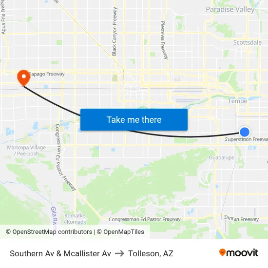 Southern Av & Mcallister Av to Tolleson, AZ map