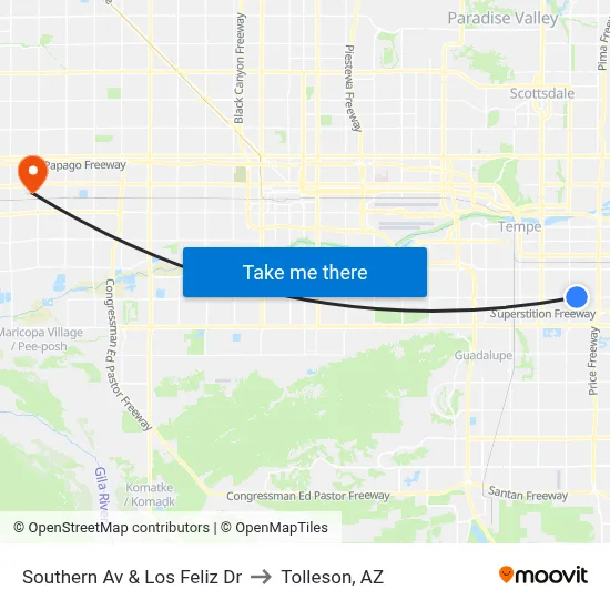 Southern Av & Los Feliz Dr to Tolleson, AZ map