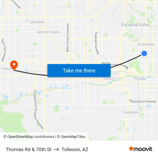 Thomas Rd & 70th St to Tolleson, AZ map